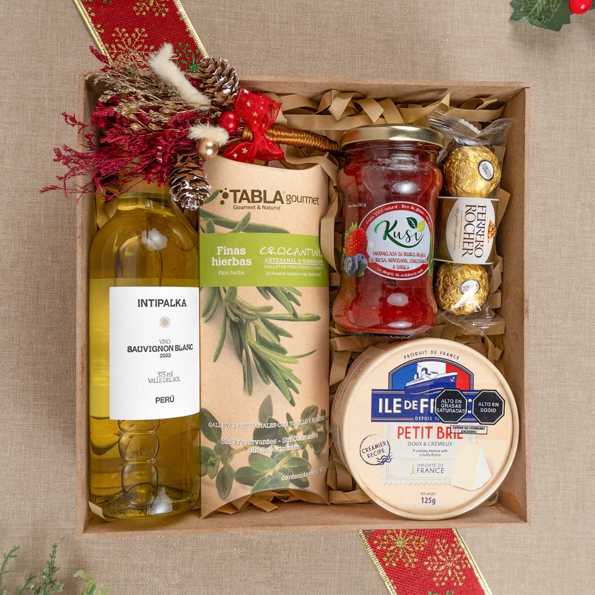 Pack navideño con vino y queso