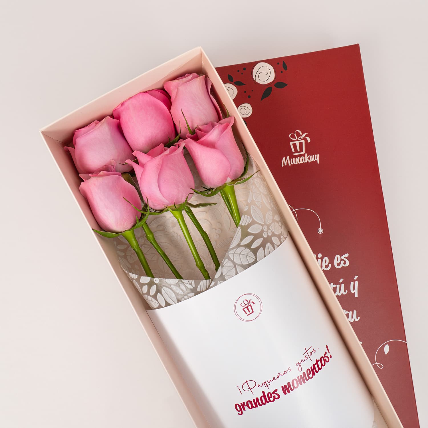 Caja 6 rosas rosadas