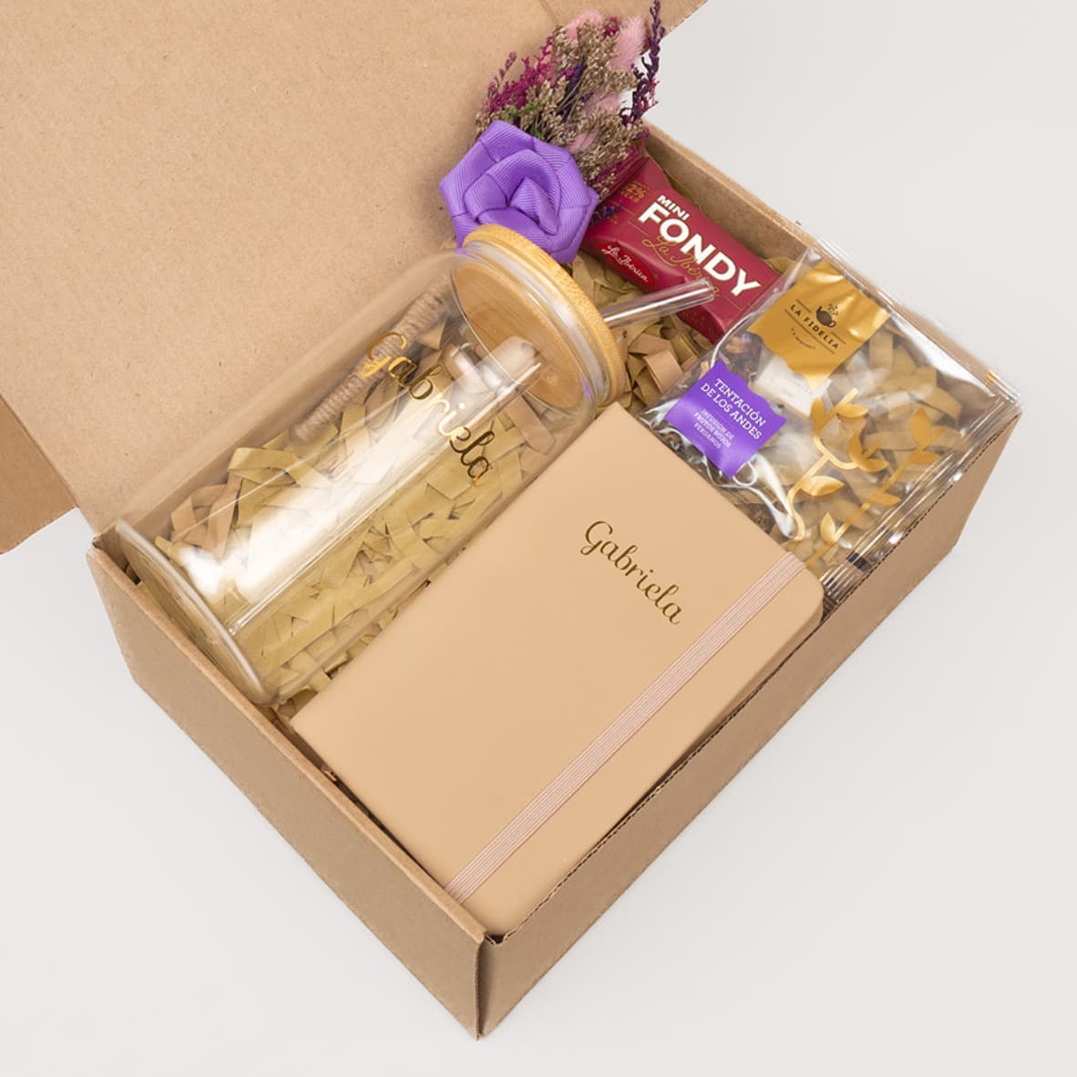 Regalo perfecto para mujer con vaso de vidrio personalizado y cuaderno